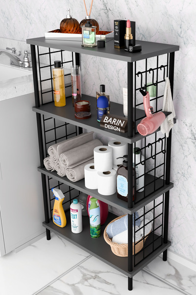 BARIN DESIGN Çevir Kur Kolay Kurulum 4 Katlı Banyo Rafı | Metal Telli Çok Amaçlı Organizer Dolap Stand Raf