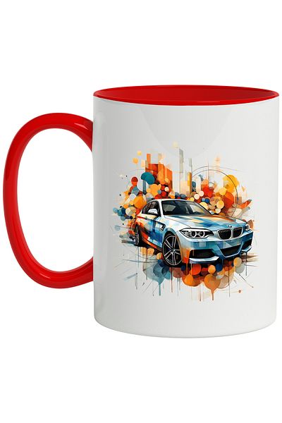 StoryGift Romania Mug With Car, Brand, BMW, Geometric, Abstract, Multicolor 330 ml, Ceramic with , With ,STG