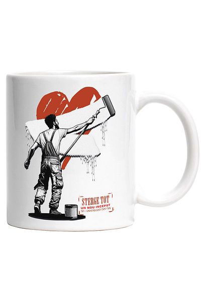 StoryGift Romania Cana Zugrav stergand inima dezamagit dragoste toxica , 330ml, Ceramic cu Maner A, Cu ,STG
