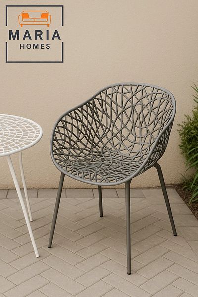 MARIA HOMES Contemporary Grey Net Design Outdoor Chair – Durable & Stylish Plastic Seating