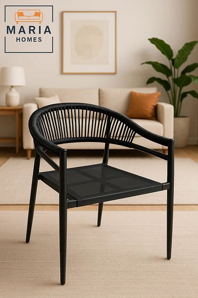 MARIA HOMES Modern Black Outdoor Rope Chair – Breathable Mesh Seat for Patio or Balcony