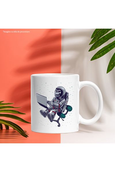 StoryGift Romania Cana Cu Maimuta, Spatium Laptop, Astronaut, Multicolor 330 ml, Ceramica cu Maner, Cu ,STG