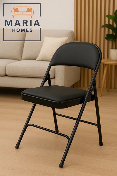 MARIA HOMES Black Folding Chair with Padded Seat – Comfortable & Durable Metal Frame Seating