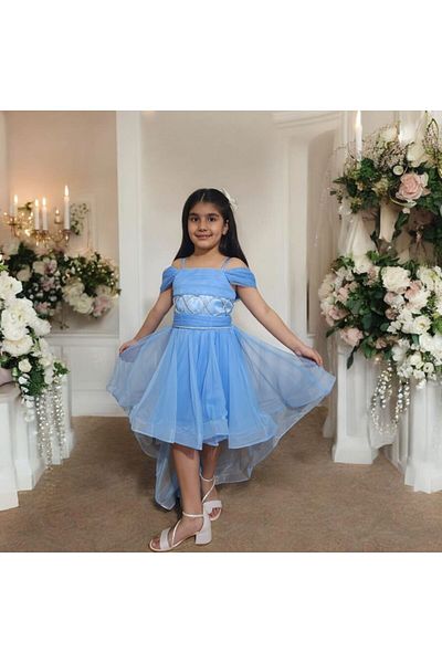 Ahsenimbebe Short Gezboy Girl's Evening Dress with Crossed Strings and Tail