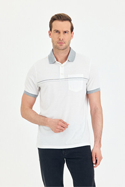 ENQUE Бавовняна футболка з кишенями та коміром-поло, з лінійним візерунком, облягаючого крою