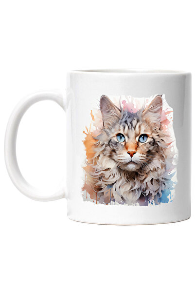 StoryGift Romania Cana Cu Pisica, Watercolor, Ilustratie, Ochi, Animal, Multi...