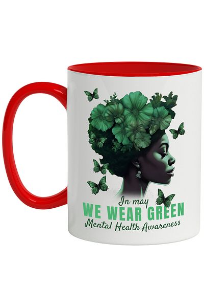 StoryGift Romania Mug With Message In English In May We Wear Green, Portrait, Butterflies, Flowers, Multicolor, With ,STG
