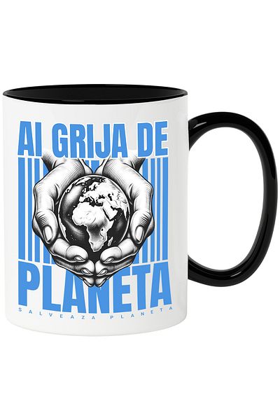 StoryGift Romania Take Care of the Planet Mug - Save the Planet, 330ml, Ceramic with Black Handle, With Handle, STG