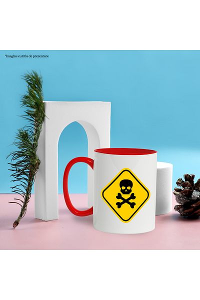 StoryGift Romania Mug With Sign, Danger, Skull, Bones, Multicolor 330 ml, Ceramic with Red Handle, With Ma,STG