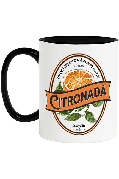 StoryGift Romania Natural Citronada Mug - refreshing lemonade freshness, 330ml, Ceramic with Ma, Cu, STG