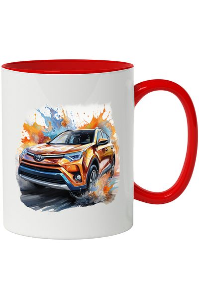 StoryGift Romania Mug With Toyota, Car, Water, Road, Illustration, Paint, Multicolor 330 ml, Ceram, With ,STG