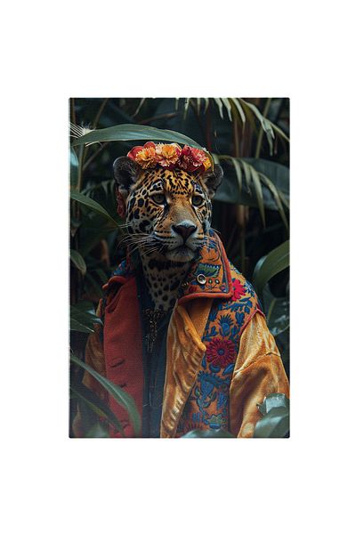 StoryGift Romania Canvas Painting 100 x 70CM Jungle Leopard with Flower Crown and Thick Coat, STG