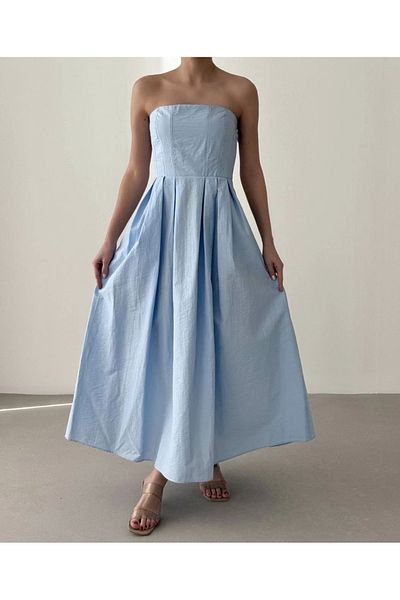 Ecenin Favorileri Rochie midi albastră fără bretele 100% bumbac