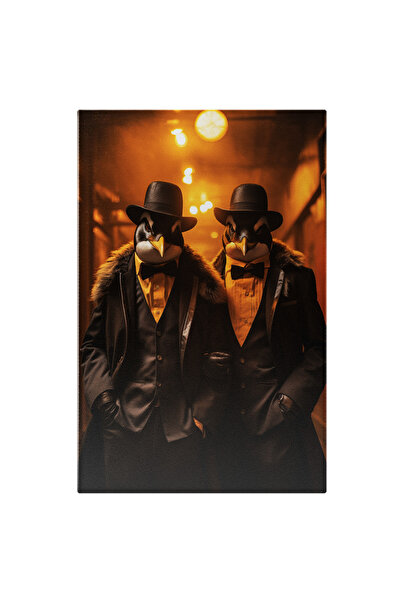 StoryGift Romania Tablou Canvas: Pinguinii Detectivi Doi Pinguini In Misiune Care Se Deghizeaza In Costume Pict