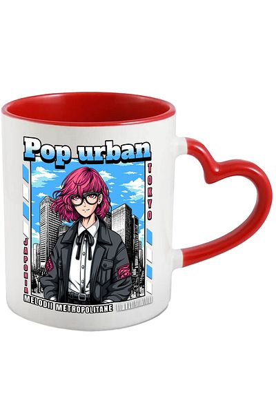 StoryGift Romania Pink Hair Girl Mug Urban Pop. Metropolitan Melodies, 330ml, Ceramic with Ini Handle, With ,STG