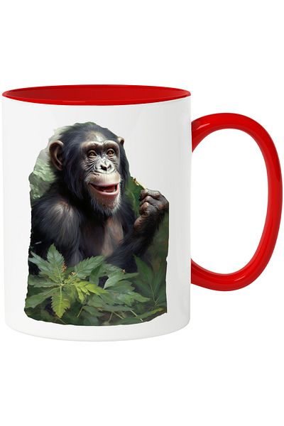 StoryGift Romania Mug with Monkey Holding a Mushroom, Leaves, Jungle, Animals, Ceramic, 330ml, with, with, STG