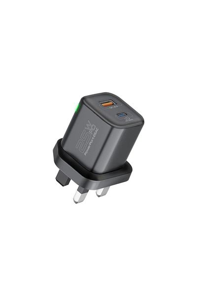 Promate PowerPort-25CC Dual-Port (Type-C and USB-A) Fast Charging Wall Charger - 25W - Black