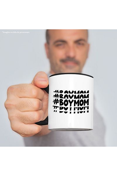 StoryGift Romania Mug with "#Boymom" - mother's boy love affection with Black Handle, With Black Handle STG,STG
