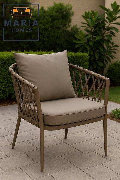 MARIA HOMES Gray Outdoor Rope Accent Chair with Cushions – Modern Patio & Balcony Seating