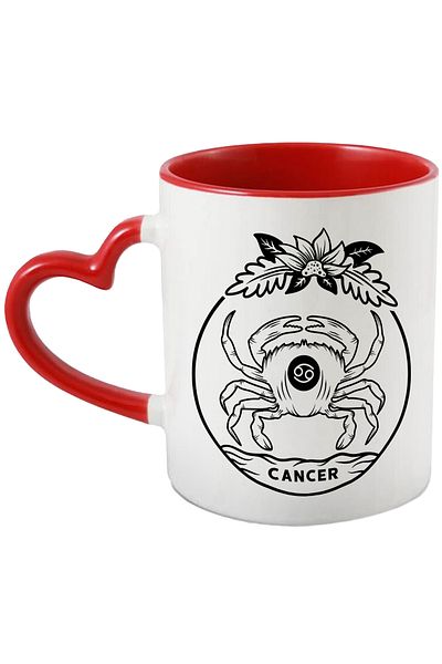 StoryGift Romania Mug with the zodiac sign Cancer, illustration, zodiac sign, astrology, symbol, sign, leaves, plants, , With ,STG