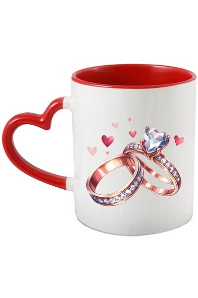 StoryGift Romania Mug with 2 diamond rings, illustration, hearts, engagement, love, romance, c, With, STG