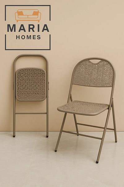 MARIA HOMES Beige Folding Plastic Chair with Elegant Cut-Out Design – Lightweight & Space-Saving