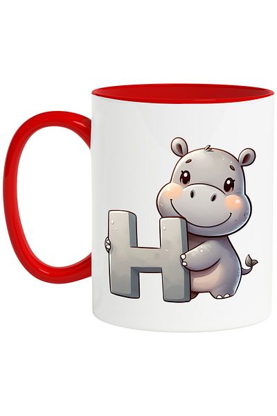 StoryGift Romania Mug with hippopotamus with the letter "H", illustration, for children, school, student, first grade, With, STG