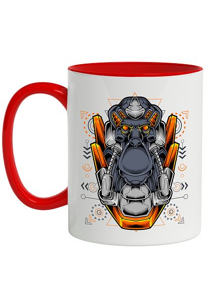 StoryGift Romania Monkey Head Mug, Mecha, Robot, Geometric, SciFi, Multicolor 330 ml, Ceram, With ,STG
