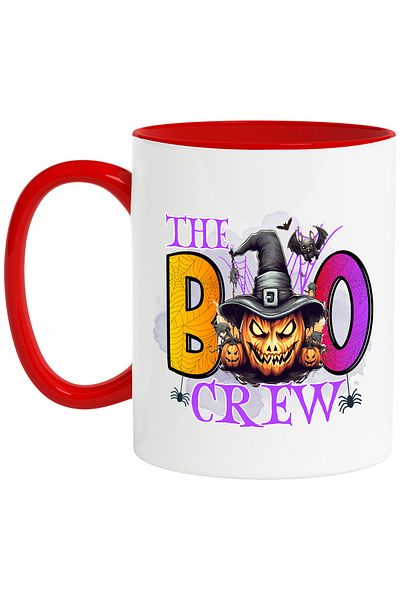 StoryGift Romania Mug with decorated pumpkins and bats with the message "The boo crew", illustration, Hallo, Cu, STG