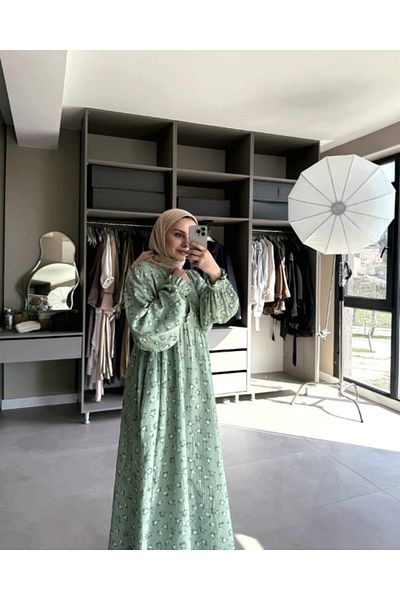 OLALAY Women's Side Tie Muslin Fabric Hijab Dress