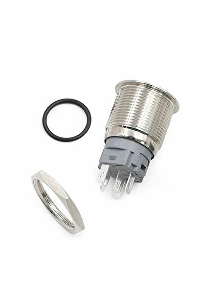 ROBİZ 16mm Metal Buton Beyaz Power Uyumlu Sembol Led Işıklı Panel Montaj Düz Kafa Kilitlemeli DC 6A 12V