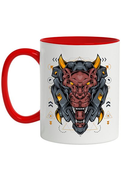 StoryGift Romania Mug With Leopard, Mecha, Robot, Cyberpunk, Geometric, Multicolor 330 ml, Ceramic, With ,STG