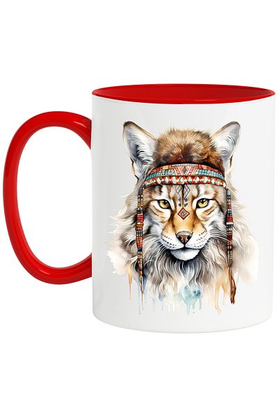 StoryGift Romania Mug with a feline, illustration, different symbols from Indians, indigenous, serious, With, STG