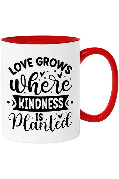 StoryGift Romania Mug with hearts and the text "Love grows where kindness is planted", With,STG