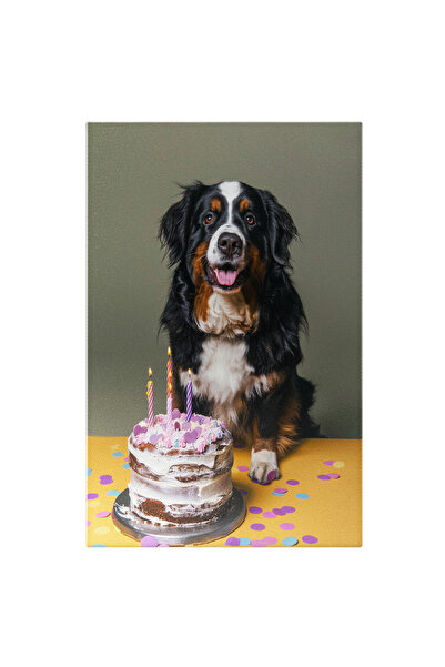StoryGift Romania Tablou Canvas La Mulți Ani Cățelului Montan Bernese Tort Cu...