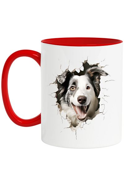 StoryGift Romania Mug with a playful dog sticking its head out the wall, illustration, man's friend, With ,STG