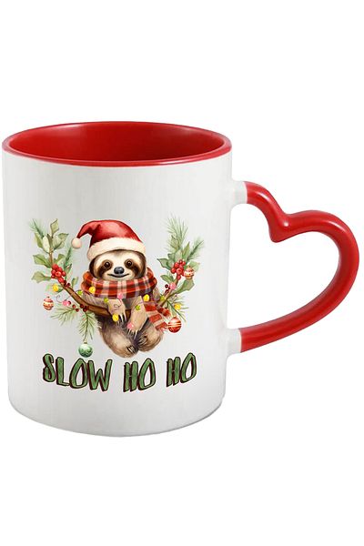 StoryGift Romania Sloth mug with the message "Slow Ho Ho", Merry Christmas, illustrated, With ,STG