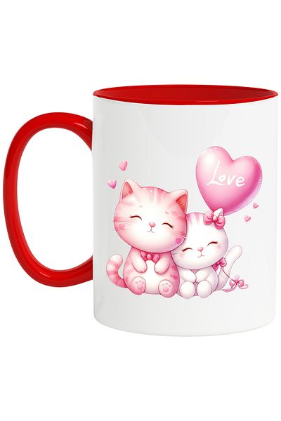 StoryGift Romania Mug with 2 cats, illustration, balloon, hearts, love, bows, relationship, Valentine, With, STG