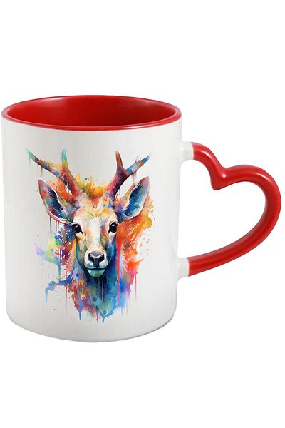 StoryGift Romania Deer Head Mug, Antlers, Watercolor, Paint Splatters, Multicolor 330 ml, Ceram, With ,STG