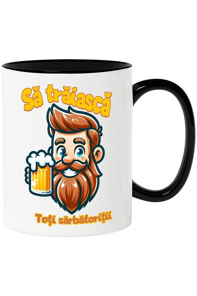 StoryGift Romania Mug Cheerful Man With Beer Can Long Live All the Celebrations, 330ml, Ceramic, With,STG