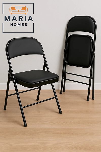 MARIA HOMES Black Folding Chair with Padded Seat – Comfortable & Durable Metal Frame Seating