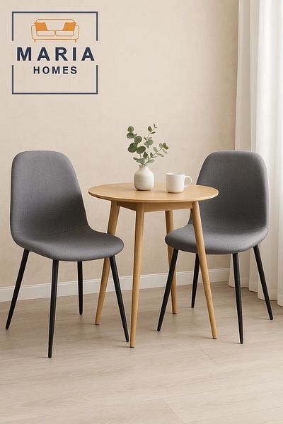 MARIA HOMES Modern Grey Fabric Dining Chair – Padded Upholstery with Black Metal Legs for Home or Office Use