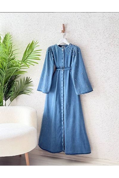 OlaLady Curea de inimă pentru femei, cu perle, cu detaliu Hijab, din denim