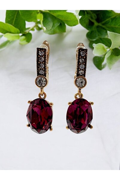 FUYA JEWELLERY Oval Renkli Taşlı Küpe