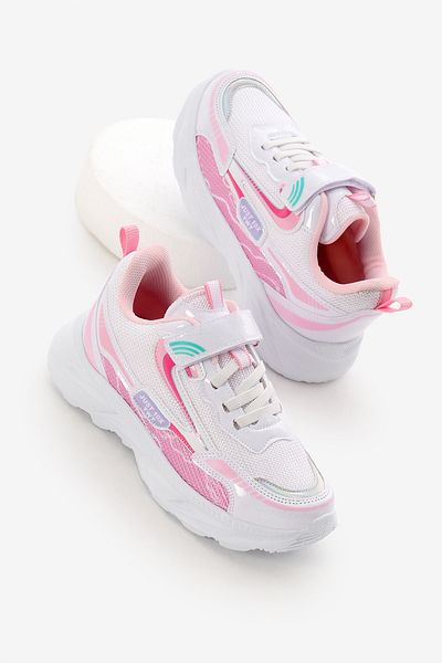 Tonny Black Children's Unisex White Pink Eva Faylon Sole Patterned Velcro Rubber Laced Sports Shoes