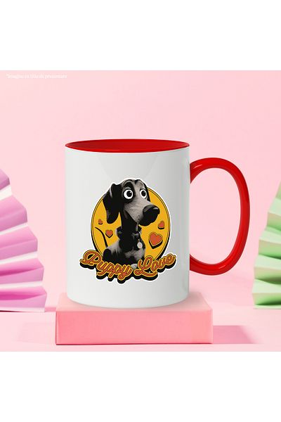 StoryGift Romania Mug With Message In English Puppy Love, Puppy, Retro, Hearts, Circle, Multicolor 330 m, With ,STG