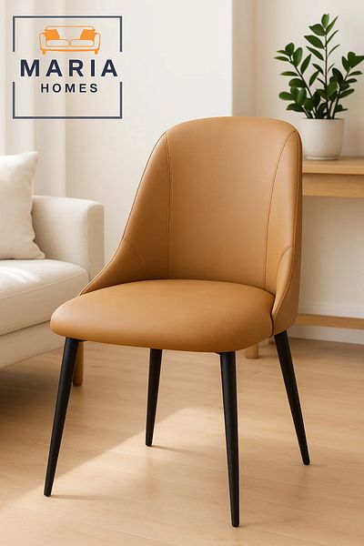 MARIA HOMES Modern Tan Upholstered Dining Chair – Comfortable Padded Seat with Black Metal Legs for Home & Café