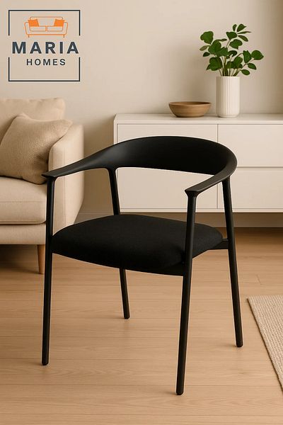 MARIA HOMES Black Modern Armchair with Curved Back and Fabric Seat – Stylish Dining or Office Chair