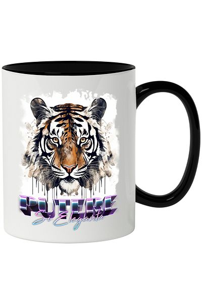 StoryGift Romania Mug With Message Power And Elegance, Tiger Head, Paint, Multicolor 330 ml, Ceram, With ,STG