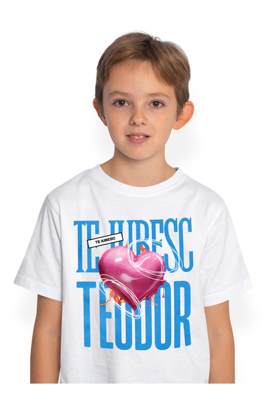 StoryGift Romania Tricou Copii Baieti Te Iubesc Teodor, Dragoste, Inima, Iubi...